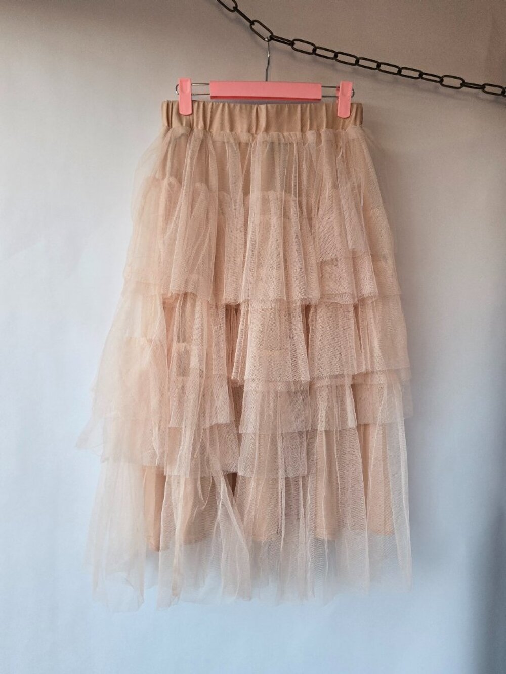 Chic Wish Beige Nude-pink Mesh Tulle Skirt Balletcore Cottage Party Romantic